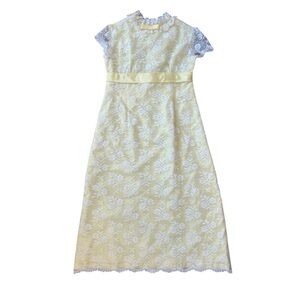 Vintage Girls Children’s Lace Yellow Handmade Long Dress Size 7 1960s Style